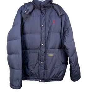 Polo Ralph Lauren Kids XL 18-20 Navy Blue Down Puffer Jacket Removable Hood